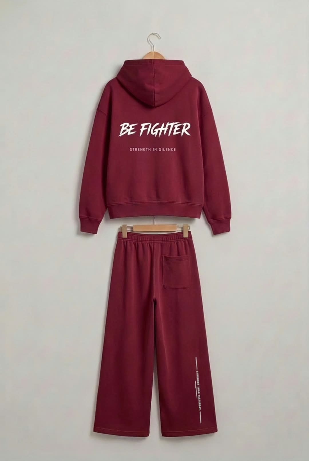ضهر سوت BE FIGHTER البرجاندي بالتصميم الأبيض
