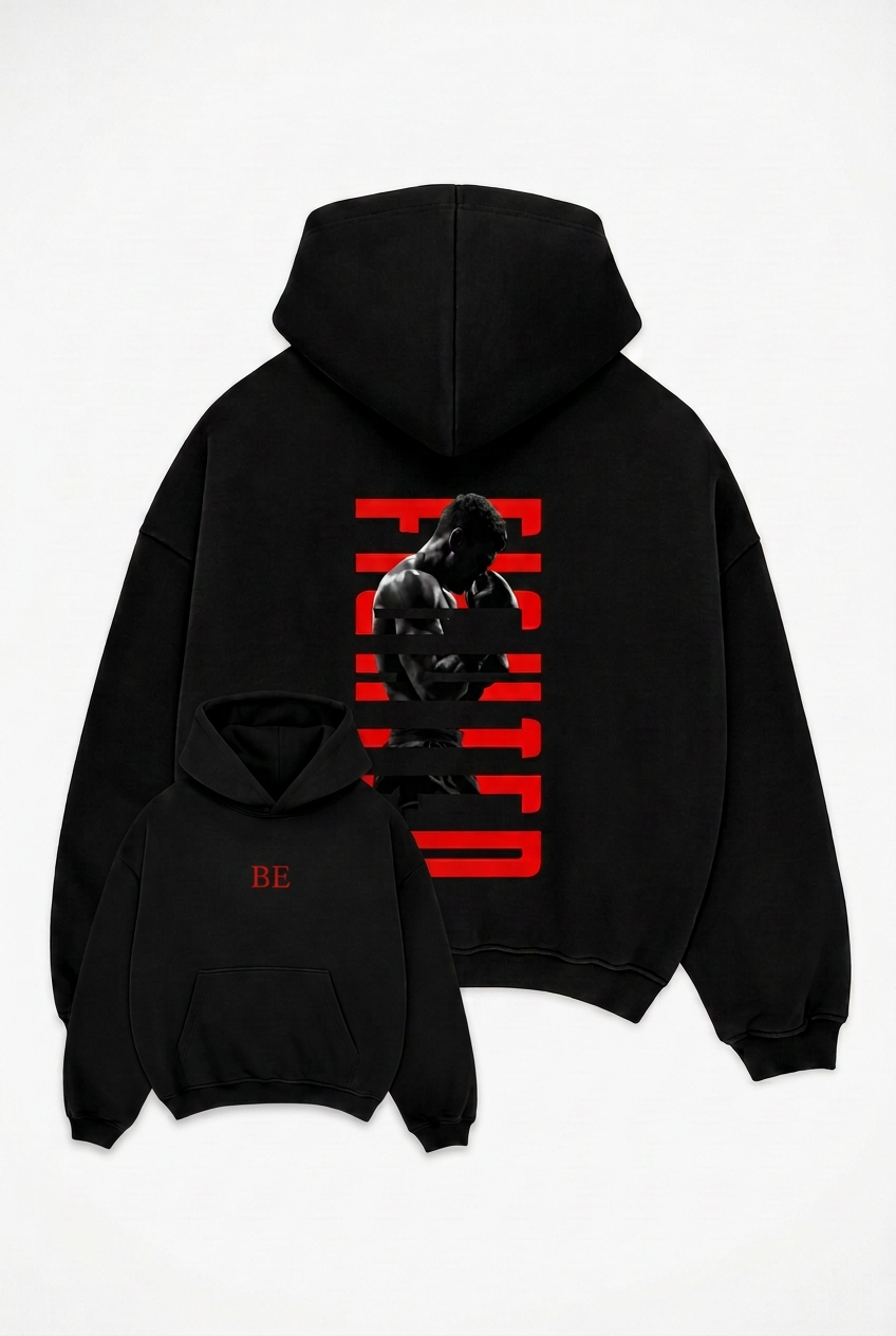 Black hoodie overlapping back and front, BE chest